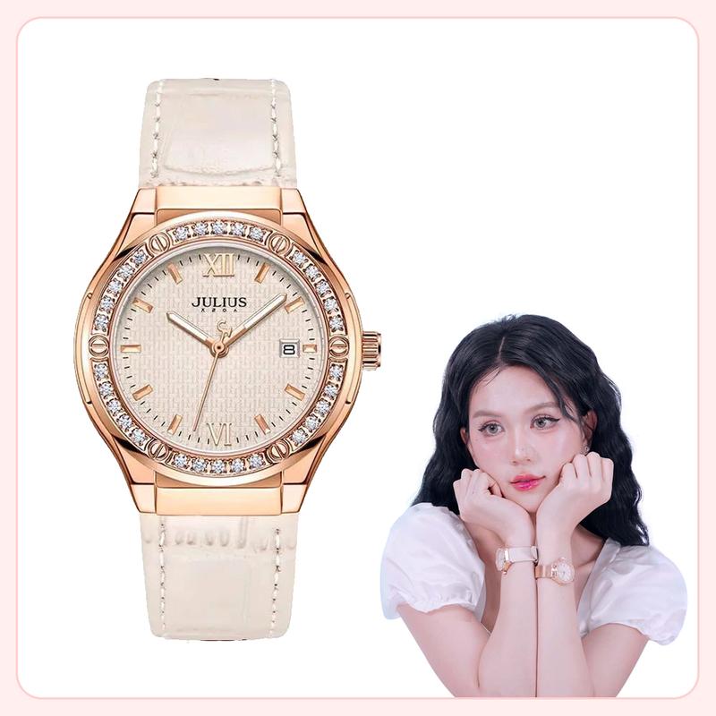 Đồng Hồ Nữ JA-1395 Julius Hàn Quốc Dây Da 4 Màu Women Watch Voi Đeo Tay