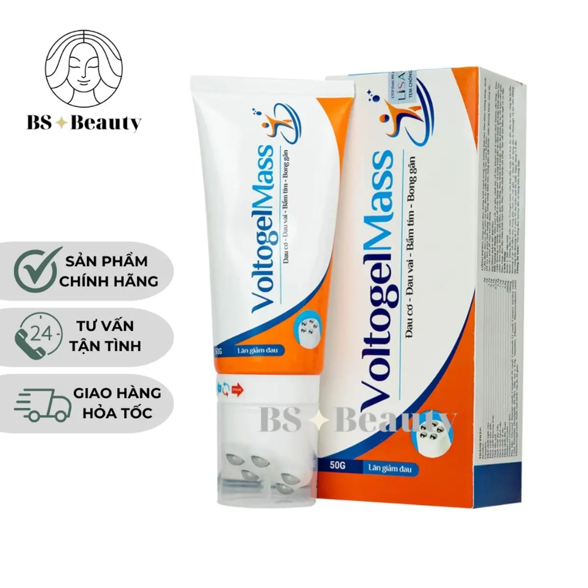Gel Voltogel Mass (50g) giảm đau cơ, đau vai, bầm tím, bong gân, đầu lăn tiện lợi VoltogelMass 50g
