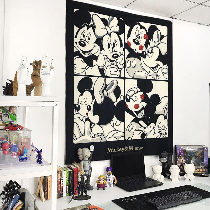 Vải Nền Trang Trí Phòng Ngủ Hoạt Hình, Thiết Kế Cặp Đôi Mickey Minnie, Phiên Bản Dọc, Vải Treo Ấm Áp, Thích Hợp Để Trang Trí Và Cải Tạo Phòng Ký Túc Xá, Tấm Thảm Treo Tường Decor 3