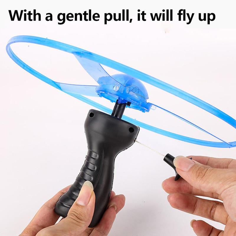 Product Introduction of LED Lighting Frisbee Propeller Helicopter Toy Pull String Flying Saucer UFO Children's Outdoor Luminous Toy 28