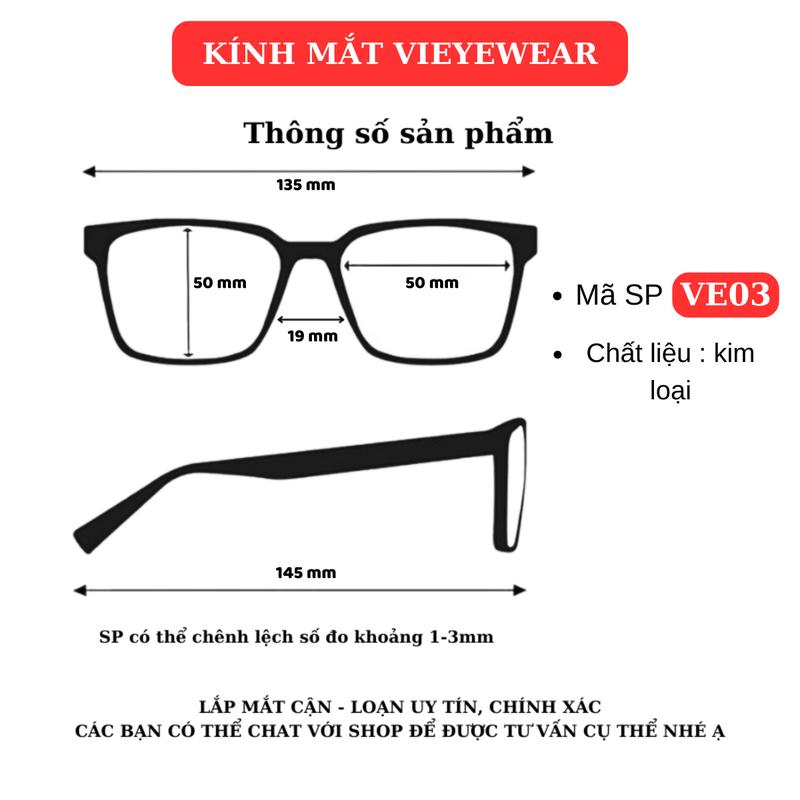 Gọng kính cận VE03 VIEYEWEAR thời trang kiểu dáng lục giác nhiều màu chất liệu kim loại 8