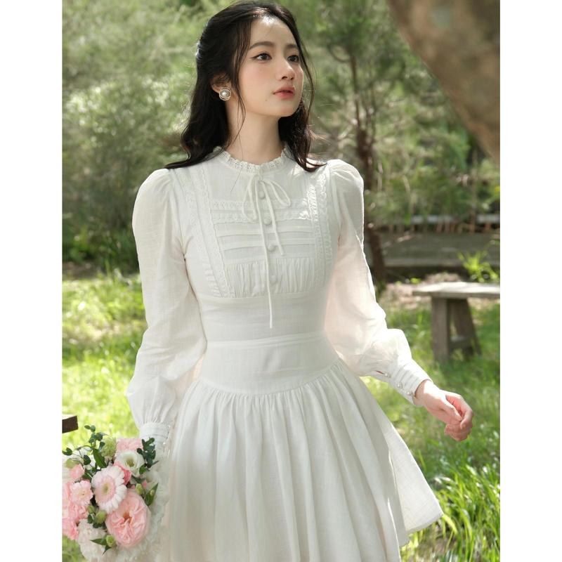COQUI - đầm trắng tiểu thư thanh lịch tay dài dáng xoè cổ điển LIRA DRESS