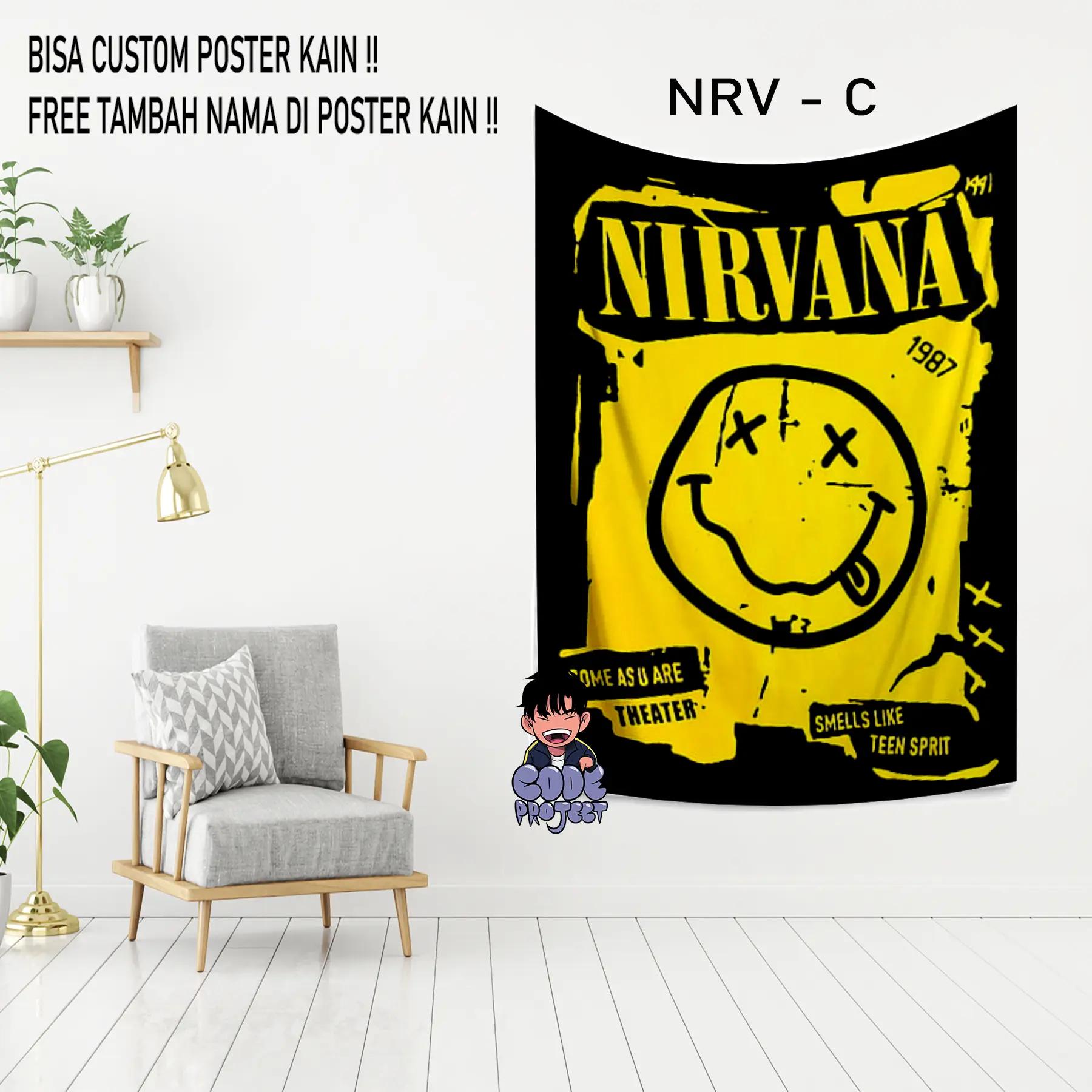 POSTER KAIN NIRVANA - Hiasan dinding nirvana - pajangan dinding nirvana - dekorasi dinding kamar nirvana - nirvana - Ukuran 90x140cm