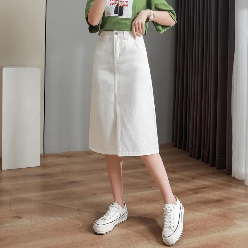 [ ĐÃ CẮT KHUY SẲN ] Chân váy jean chữ A màu trắng, tôn dáng , năng động thoải mái phù hợp mọi phong cách