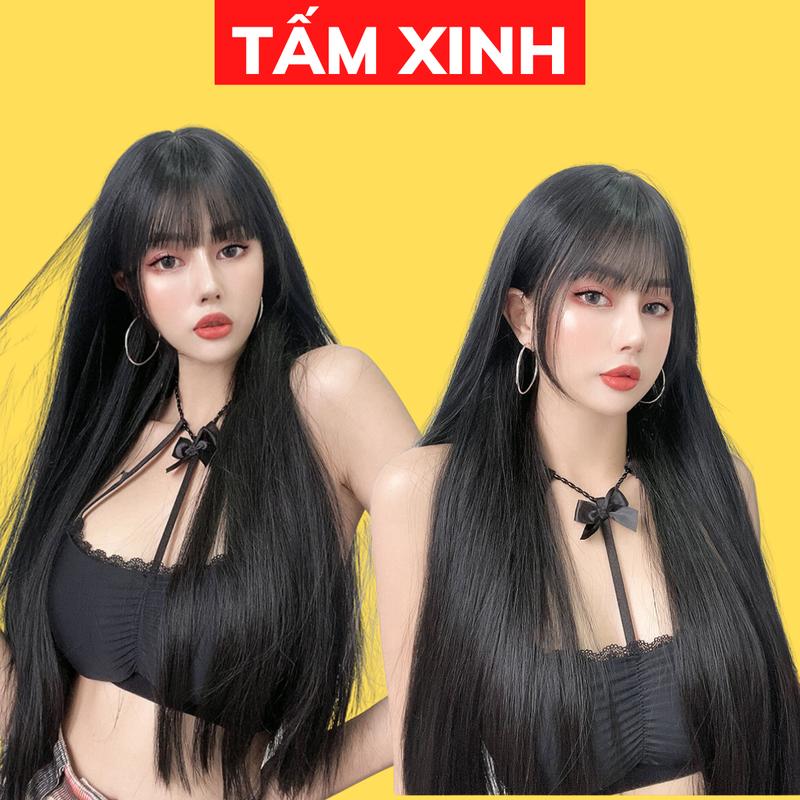 Tóc giả nguyên đầu nữ kẹp lên tóc đẹp màu đen thẳng - T504Đ