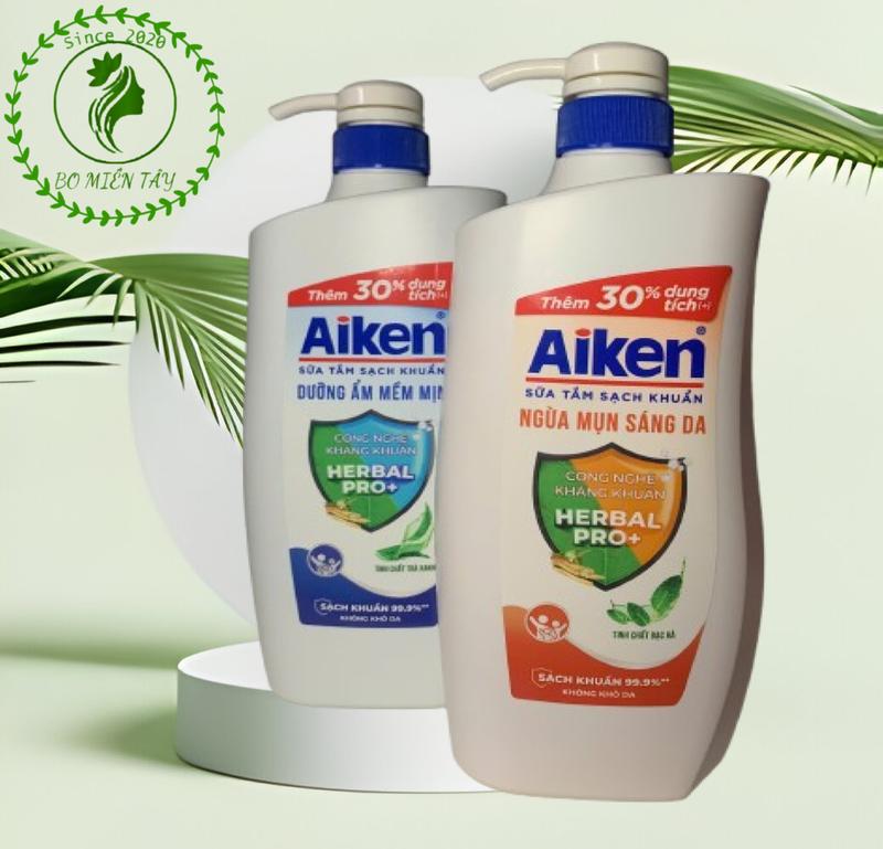 (Mẫu Mới) Sữa Tắm Sạch Khuẩn Aiken Hương Trà Xanh/ Bạc Hà 845g.