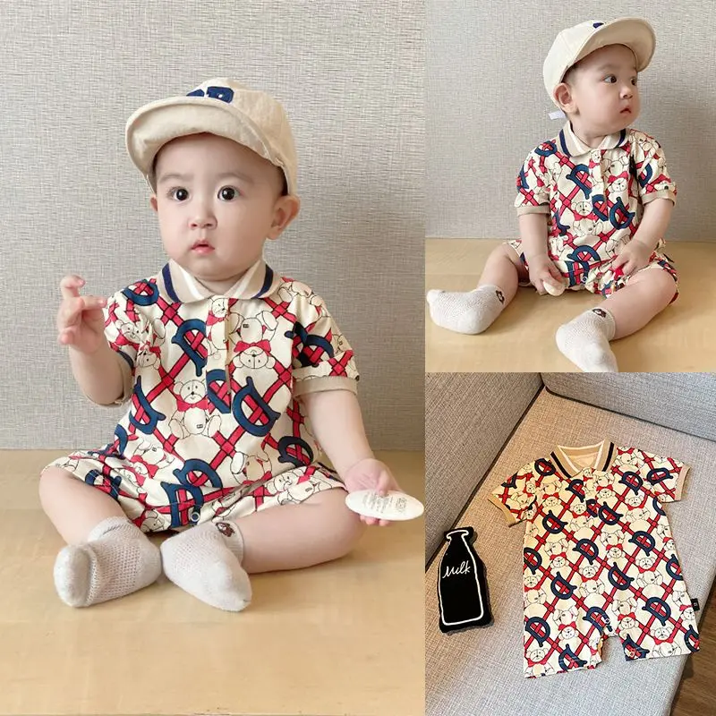 Áo Liền Quần Ngắn Tay Cho Bé Trai, Áo Liền Quần Cotton Nguyên Chất Cho Bé 0-24 Tháng, Áo Liền Quần Phong Cách Hàn Quốc, Hàng Mới Về, Mùa Hè