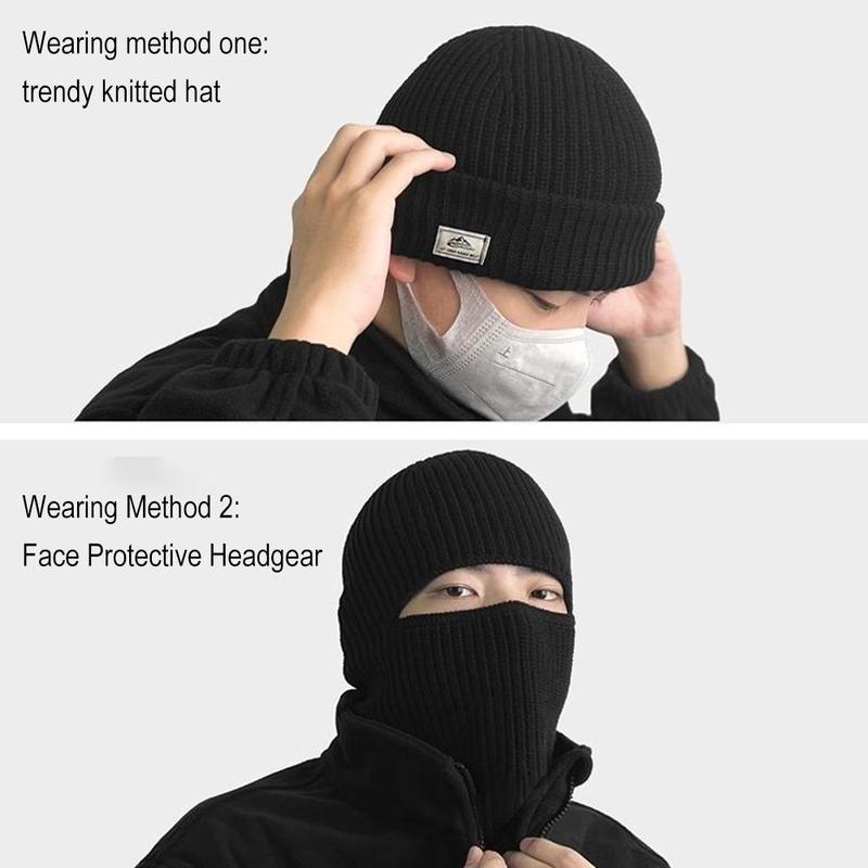 Product Introduction of Winter Men 2 In 1 Balaclava Hat Mask Beanie Knitted Bonnet Hat Neck Warm Fashion Accessories 33