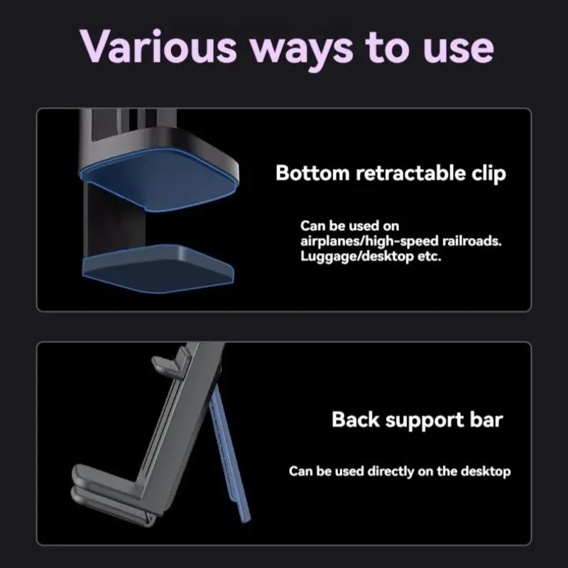 Portable Phone Holder, 360° Rotatable Phone Holder, Universal Hands-free Phone Mount for Travel, Phone Accessories for iPhone 16 15 14 13 12 & S24 7