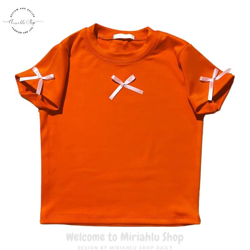 Product Introduction of Áo Thun Croptop Borip Nữ Form Basic Cổ Tròn Tay Ngắn Raglan Phối 2 Màu Đính Nơ Women Sen 33