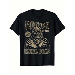 camiseta de manga corta para hombre de verano Camiseta de algodón negro con patrón de calavera y título de la película "El regreso de los muertos vivientes"