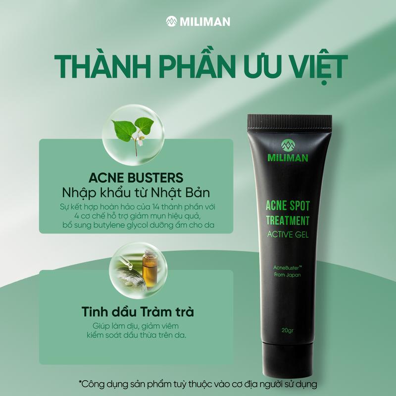 Gel Giảm Mụn & Mờ thâm MILIMAN 20gr - Phức Hợp AcneBusterTM Nhập Khẩu Từ Nhật Bản, Tinh Dầu Tràm Trà Hỗ Trợ Giảm Mụn 2