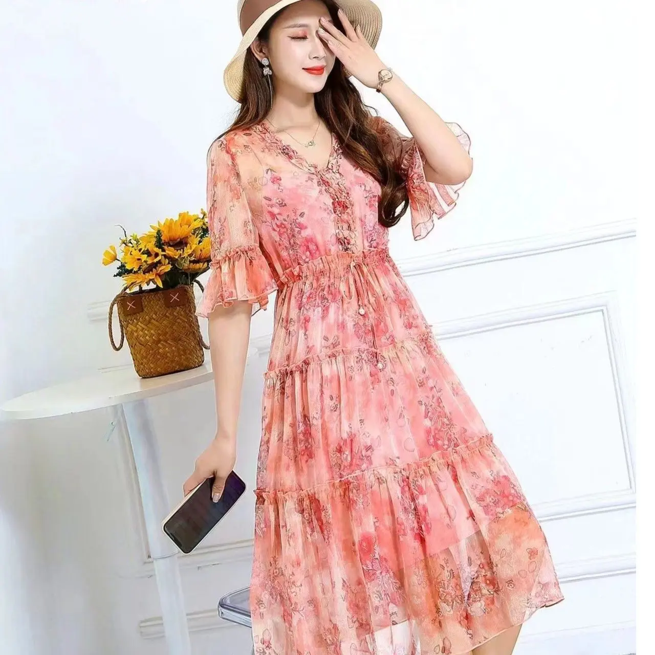 Váy Ngoại Cỡ Dài Trung Bình Dáng Rộng Rãi Và Bó Sát Phong Cách Mẹ, Váy Cơ Sở Cạp Cao Dễ Phối Đồ Dành Cho Phụ Nữ, Hàng Mới Về Xuân Hè 2025