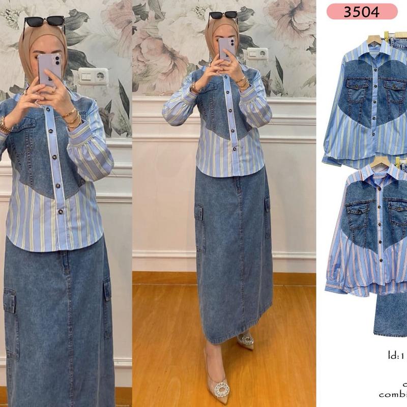 OOTD - Setelan Rok Jeans Wanita Eliya Salur 1