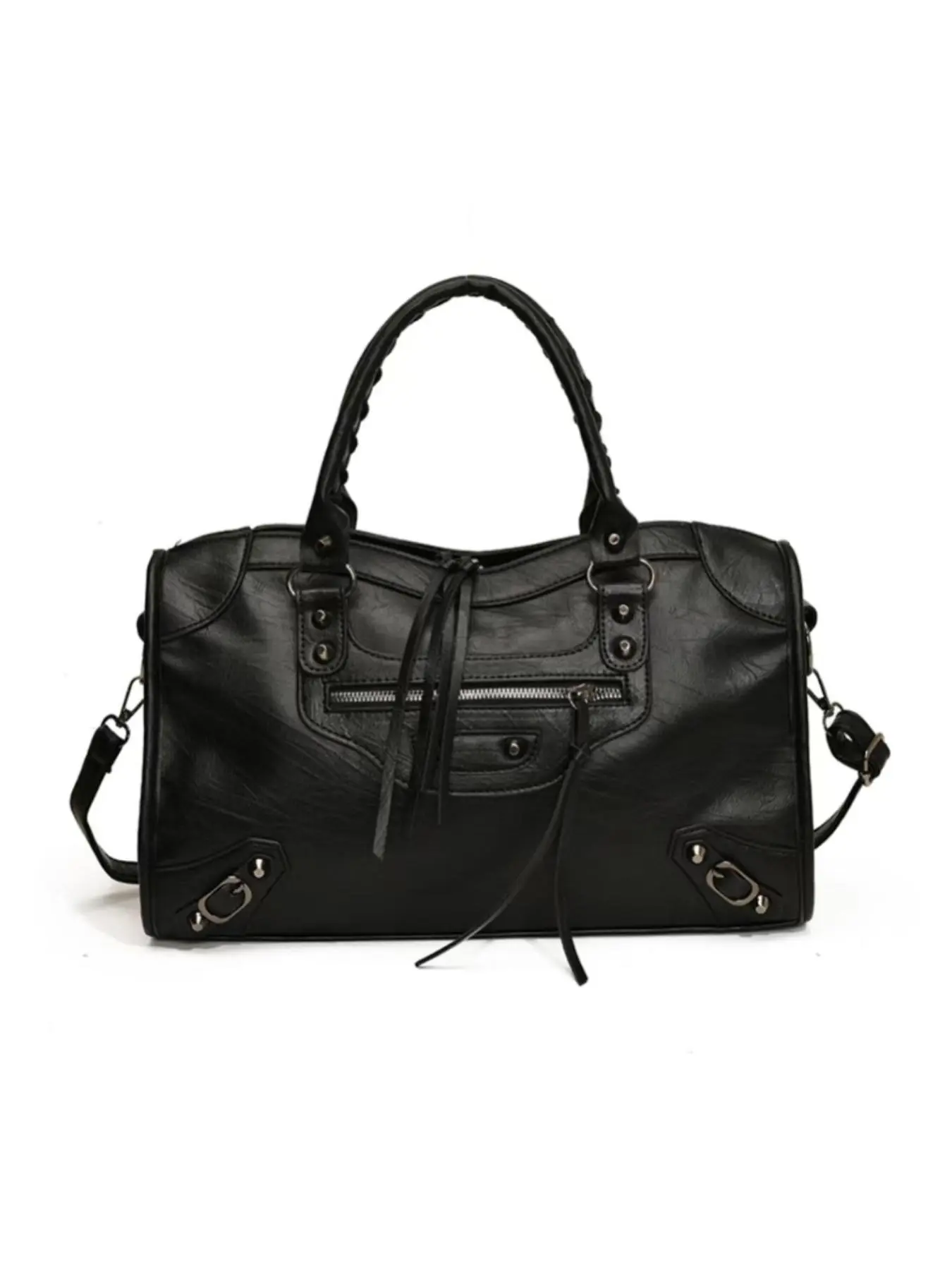 Women's Punk Style Large Capacity Tote Bag, Fashionable Solid Color Shoulder Bag for Daily Used, Casual Trendy Versatile High-quality Daily Commuting Bag