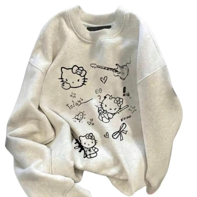 Áo nỉ Sweater form rộng in chữ Kitty phong cách Hàn Quốc Nữ Women Top Hoodie Cổ Tròn