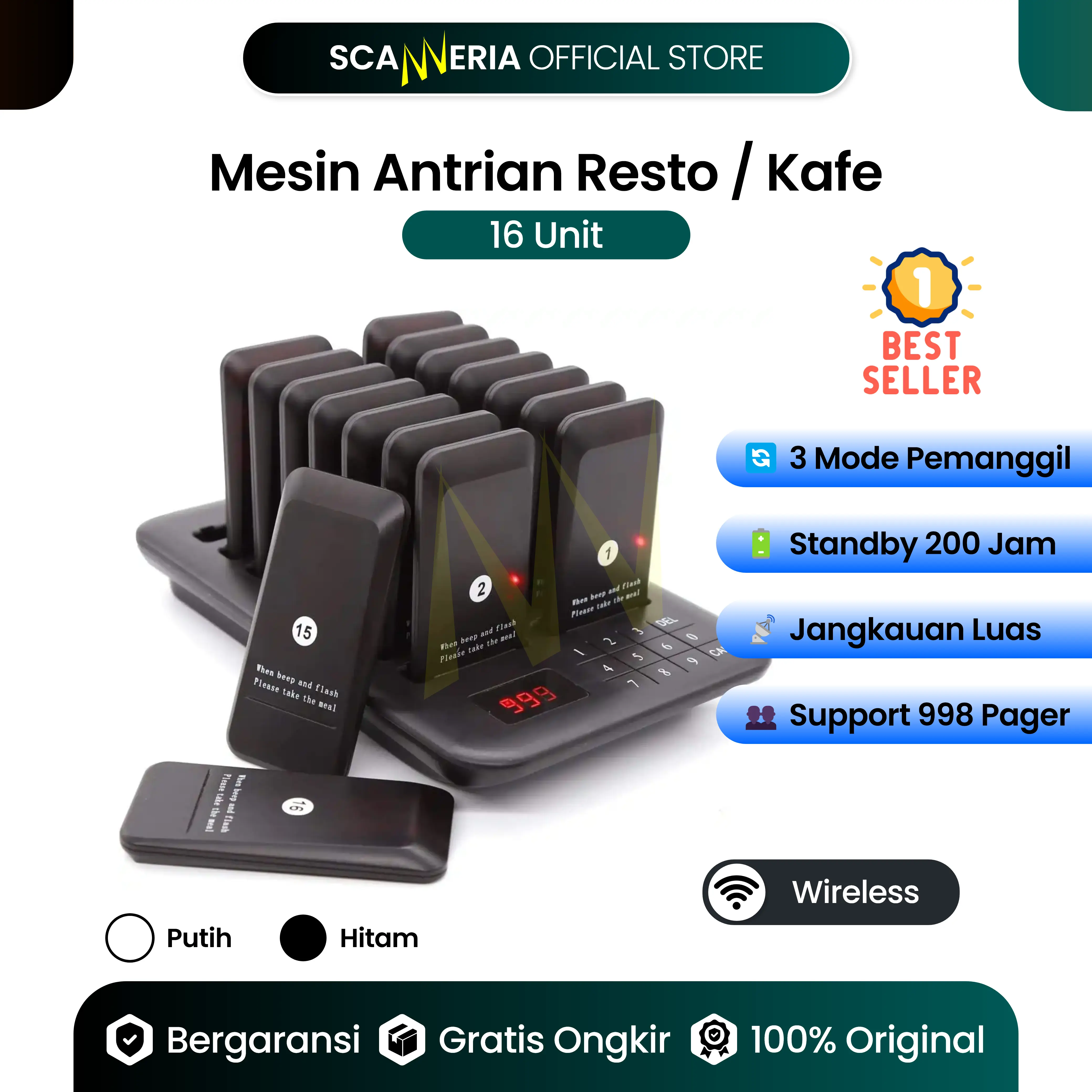 Wireless Calling System Restoran 16 Pager Mesin Antrian Efisien untuk Bisnis Kuliner Cafe & Resto