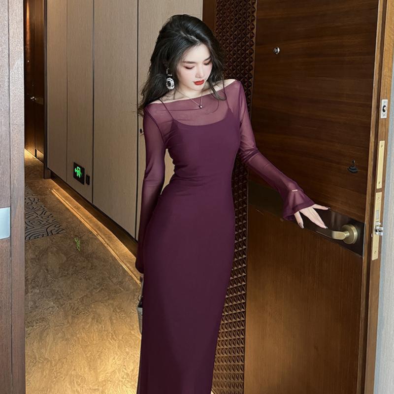 Váy Mùa Xuân Phong Cách Hepburn Pháp, Cao Cấp, Cảm Giác Gợi Cảm, Mới, Dáng Ôm Và Giảm Béo, Dài 2