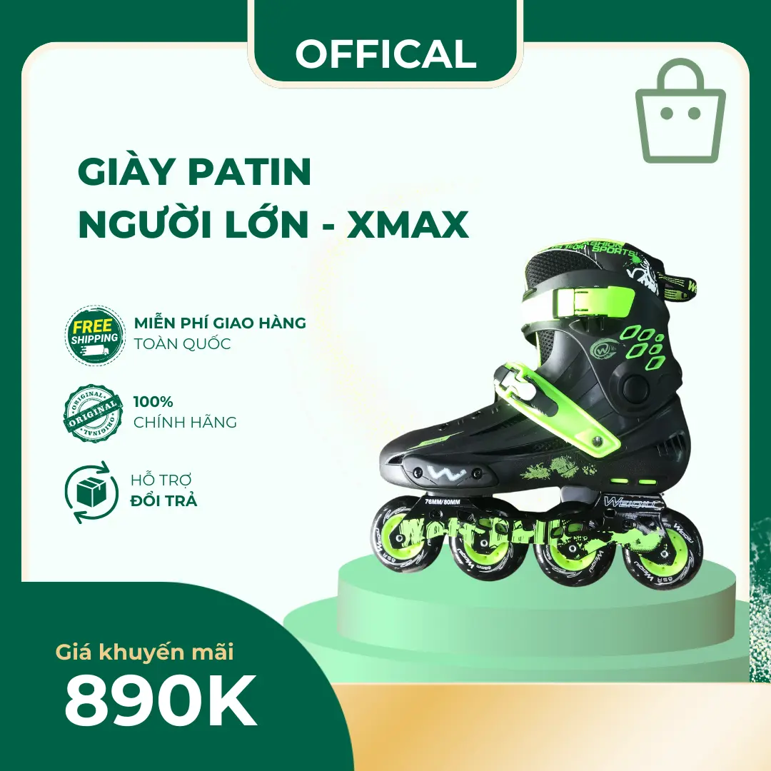 Giày Patin Người Lớn Weiqiu XMAX Thiết Kế Form Nhựa Chắc Chắn, Bánh Giày Êm Và Mượt, Boot Có Thể Tháo Rời