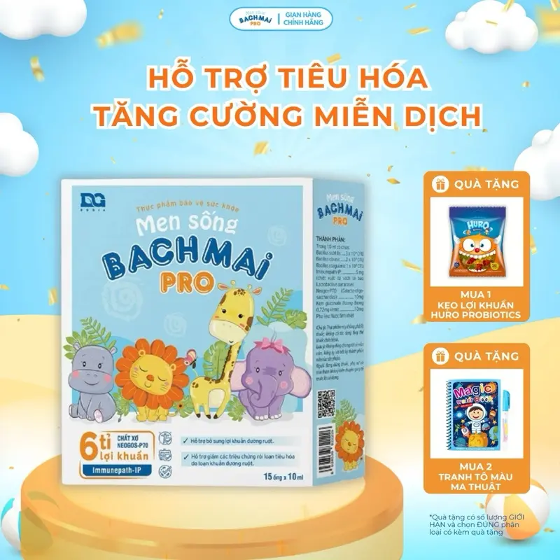 Men sống Bạch Mai Pro 6 tỷ lợi khuẩn - Men vi sinh cải thiện hệ tiêu hoá cho bé - Hộp 15 ống x 10ml
