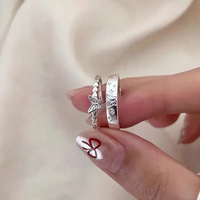 New Light Luxury Butterfly Couple Ring Men and Women's One Pair Fashionable Temperamental All-Match Opening Adjustable Couple Rings Hand Jewelry