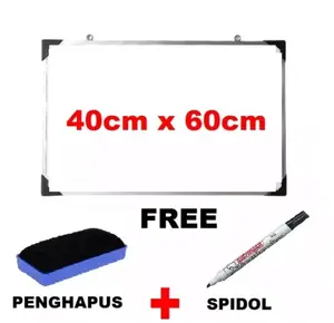 Papan Tulis Whiteboard 40 X 60 Free Spidol Dan Penghapus Bahan Tebal Sudah Berlubang Putih