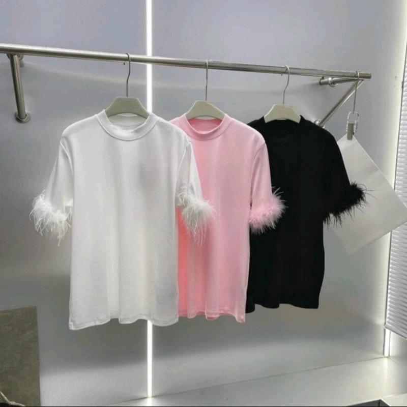 Váy suông_ gắn đá bling_ tay lông vũ_ vải mền qc Nữ Women Tim Nhung Trắng Top 4
