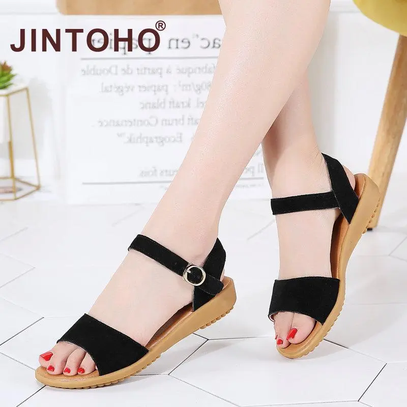 JINTOHO Fashion Casual Ladies Sandals Super Lightweight Black & Beige Non-Sliper Sandals For Women