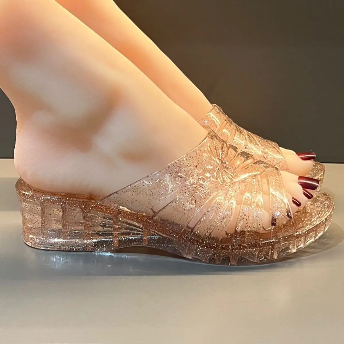 Giày Pha Lê Lấp Lánh, Giày Đế Xuồng Nữ, Giày Gel, Cao Su Mềm, Có Thể Đeo Ngoài Trời, Phong Cách Phương Tây, Giày Tăng Chiều Cao Dễ Phối Đồ Thích Hợp Cho Mùa Hè, Thời Trang Mới Năm 2024