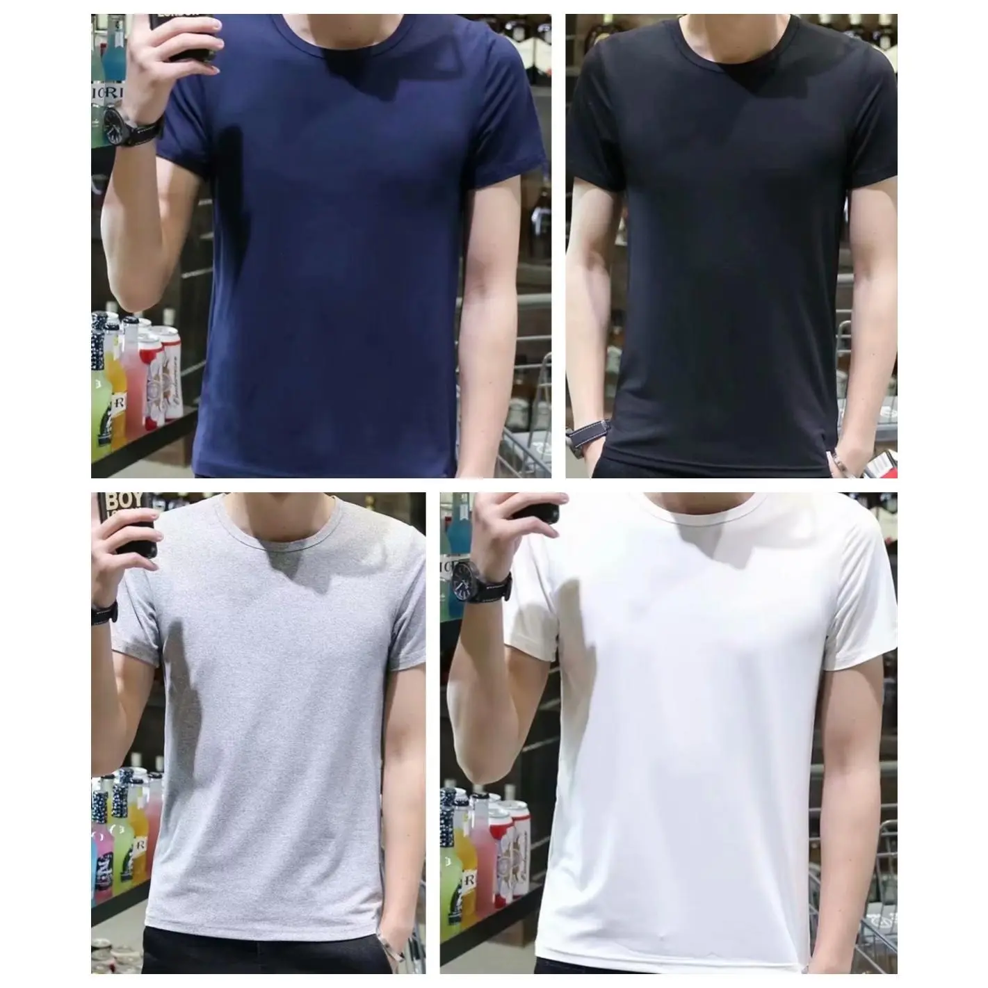 Short-Sleeved T-shirt Men's Summer Ins Fashion Brand Trend Youth Loose All-Match Boys T-shirt round Neck Thin Stretch Menswear Top
