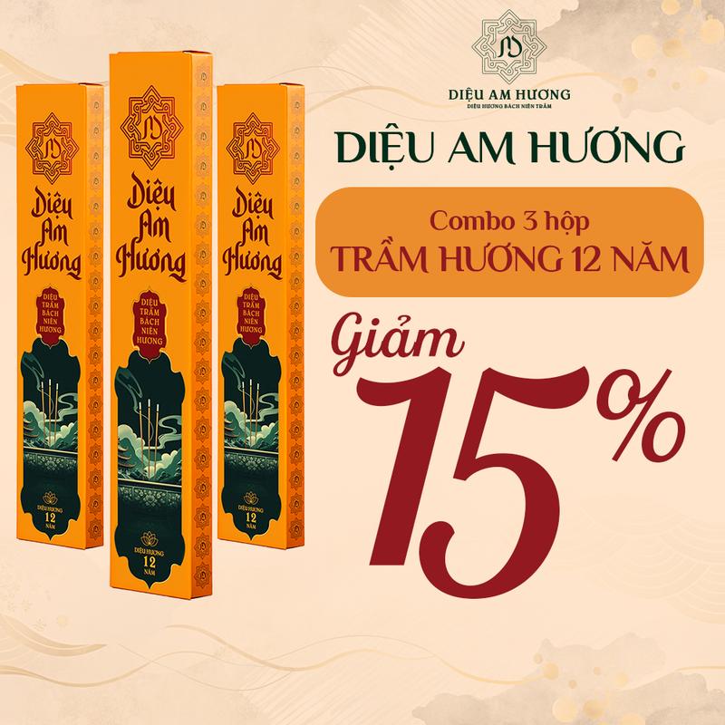 Diệu Am Trầm - Combo 3 hộp Nhang Trầm Hương Sạch Không Cuốn Tàn - trầm 12 năm nhang thơm dịu 30cm
