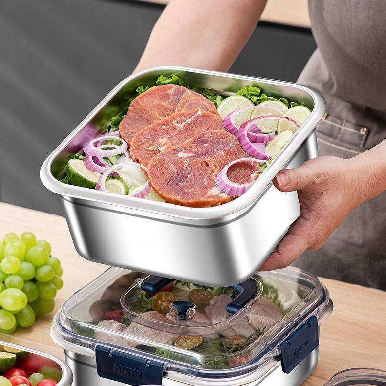 “COD”(Lunch box)3pcs-nampan sus Kedap Udara, Tahan Suhu Tinggi, Cocok untuk Kulkas dan Aktivitas Luar Ruangan/ES Kotak Makanan Stainless Steel Food Grade Dengan Penutup Kedap Kotak Penyimpanan Makanan Stainless Steel Tebal dengan Tutup/live 2