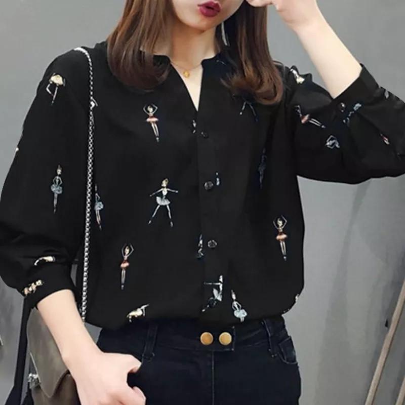 Product Introduction of Women's Human-Shaped Printed Shirt Long-Sleeved Summer Tunic Casual Shirt 3