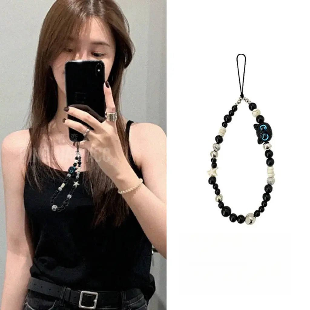 Monster cat mobile phone chain, wrist chain, niche mobile phone case, lanyard, bead string chain