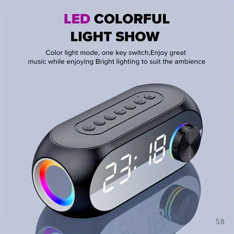 Wireless Bluetooth Speaker HD LED Display Multifunction Stereo Bass Speakers Alarm Clock FM Radio TF Card Aux Music Playback 3