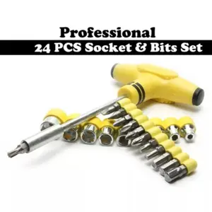 Obeng T Five Star 24 Socket Bits Set / Obeng dan Kunci T Alat Bengkel Motor Tool Kit / Obeng Kunci T Socket 24 pcs / Kunci Sok Obeng Multifungsi