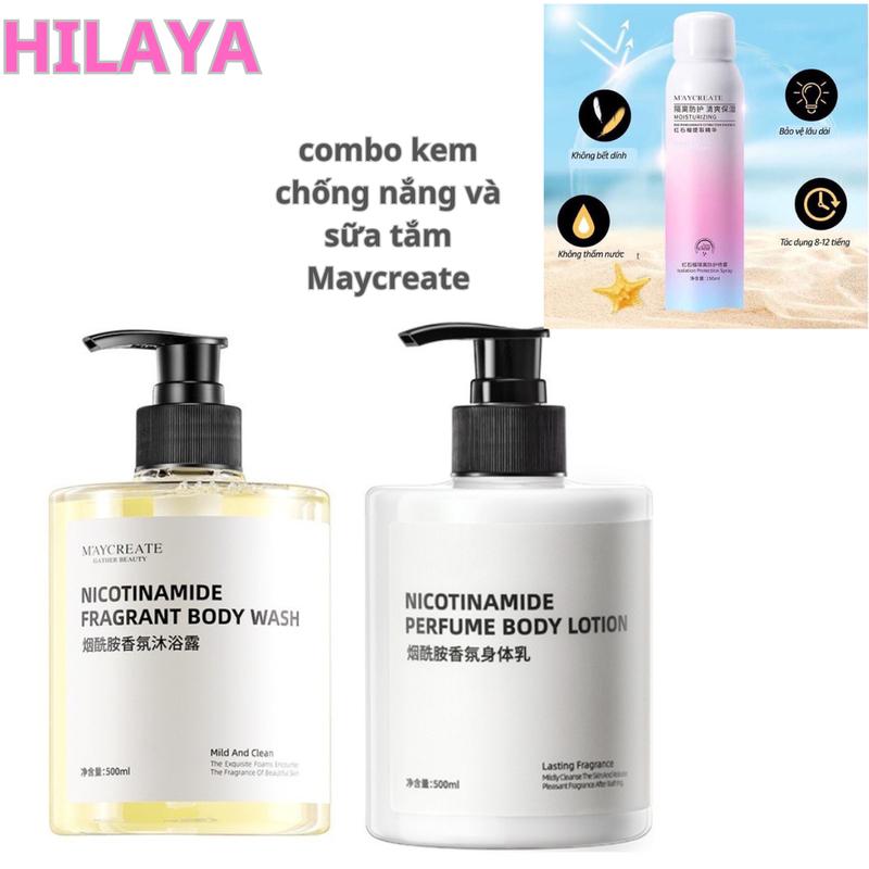 HILAYA - MUA  Xịt chống nắng và sữa tắm Maycreate - Hỗ trợ dưỡng trắng,dưỡng ẩm,chống nắng- HILAYA Dưỡng ẩm Vitamin C