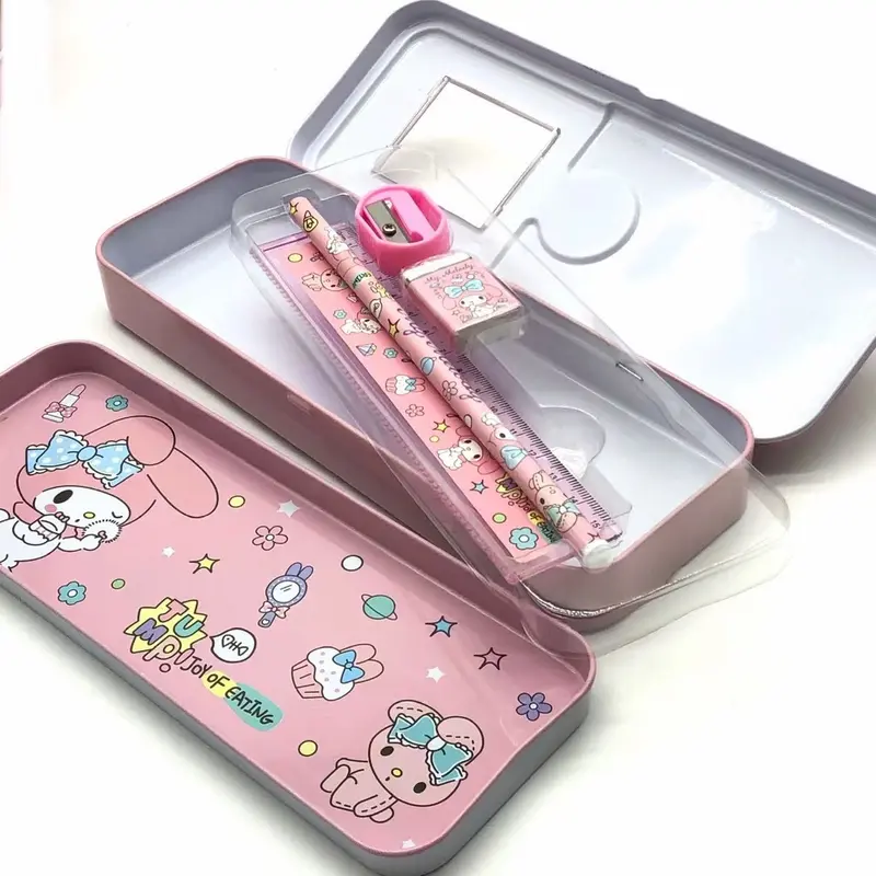 AUN Kotak Pensil Model Besi Motif Sanrio / KOTAK PENSIL BESI ANAK SET MOTIF SANRIO LUCU 2 TINGKAT Rautan 4