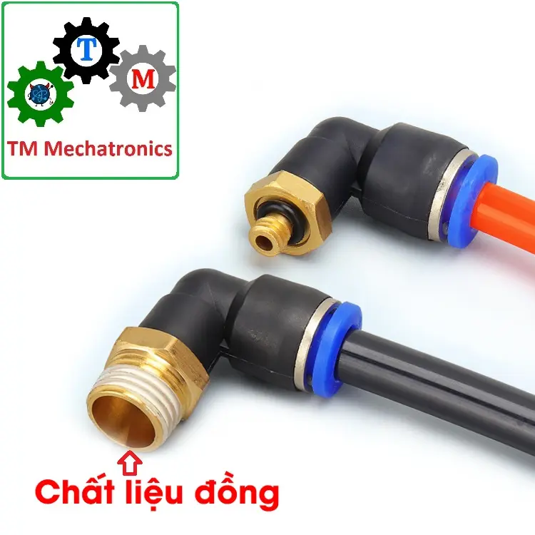 Đầu nối nhanh góc vuông [1 đầu ống-1 đầu ren ngoài] PL khí nén, phun sương, chịu được áp suất cao, đầy đủ kích cỡ
