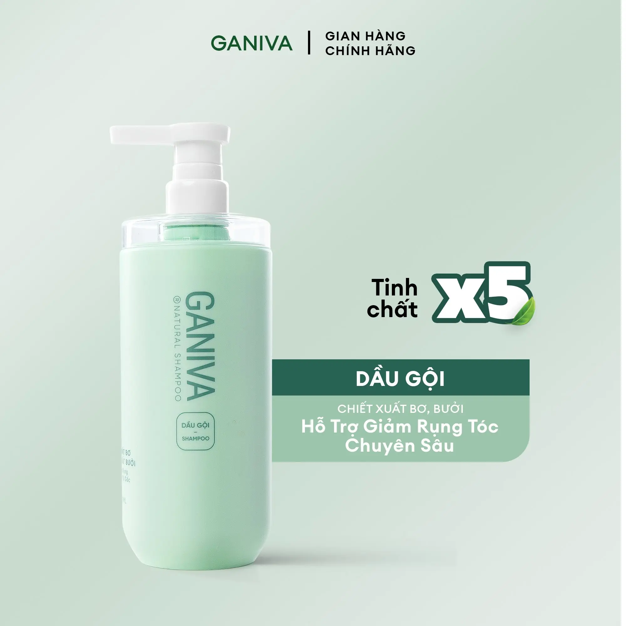 Dầu Gội Hỗ Trợ Giảm Rụng Ganiva Giúp Chăm Sóc Tóc Mỗi Ngày, Với Chiết Xuất Bưởi, Bơ, Bồ Kết - 500ML