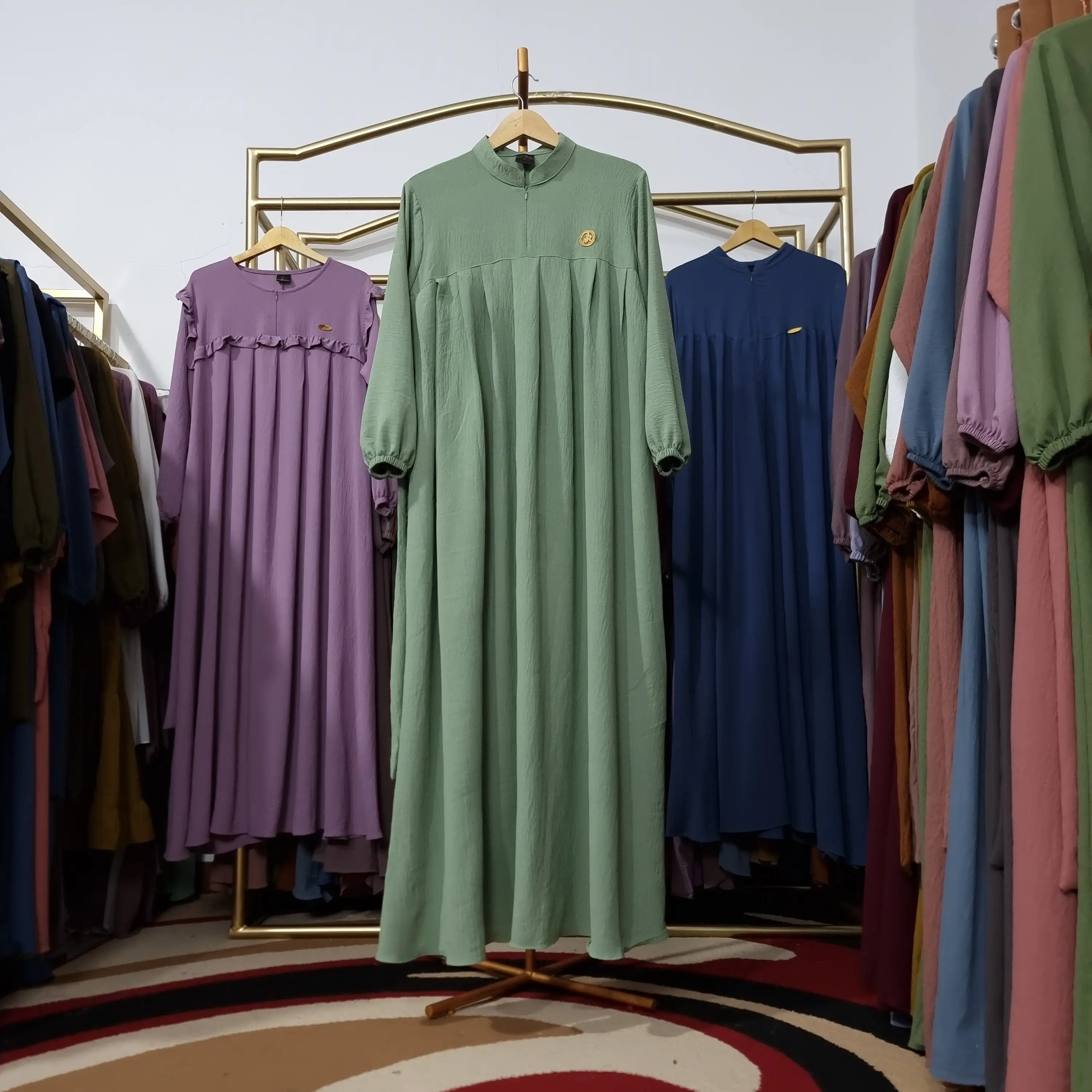 Hasna Dress Gamis Wanita Muslim Crinkle Airflow Polos