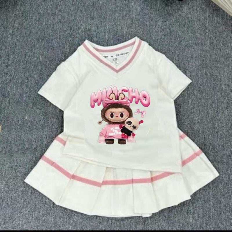 Product Introduction of Váy Xếp Ly mẫu LABUBU, Váy thời trang có LÓT QUẦN cho bé gái sz 10-44kg, Hình IN Pét 5D có thể giặt máy begai vay tetcho 9