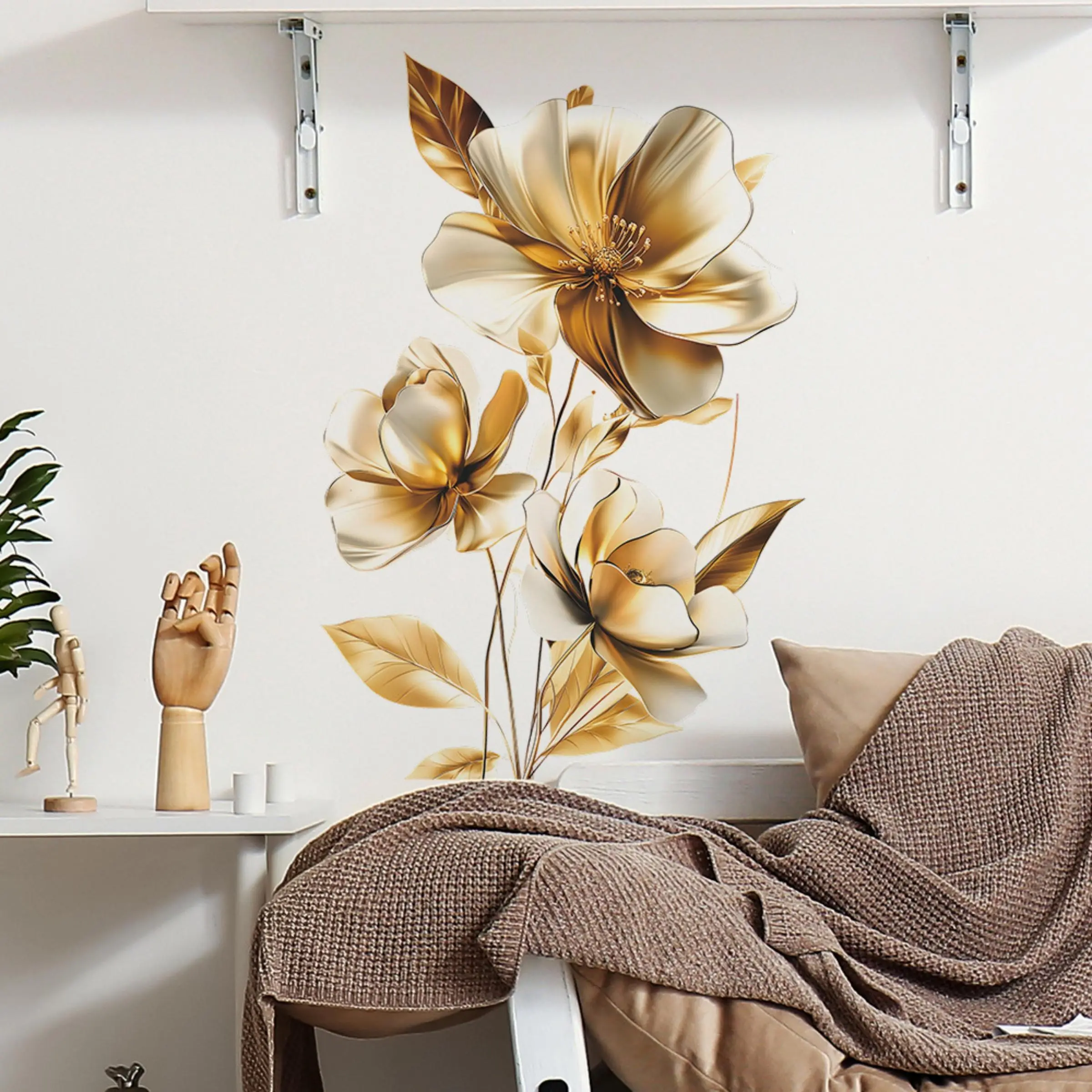 Flower Pattern Wall Sticker, Self Adhesive Removable Wall Decal, Decorative Sticker for Home Living Room Bedroom Study Room, Decoration Items, Interior