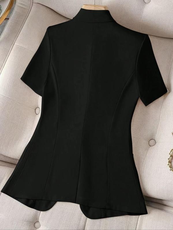 Women's Solid Color Lapel Neck Blazer, Elegant Fashion Outerwear for Work Office Business, Ladies Clothes for All Seasons, Womenswear 1
