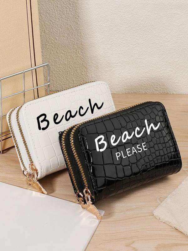 Fashionable Letter Pattern Double-layer Zipper Coin Purse, Lightweight and Portable Credit Card Storage Bag, Casual and Simple Multi-slot Women's Card Bag 8