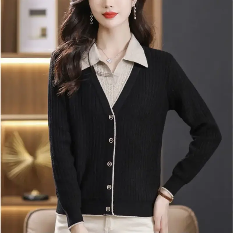 Áo Len Cổ Polo, Hàng Mới Về 2024, Dành Cho Nữ, Dáng Rộng Rãi, Thích Hợp Cho Mùa Xuân Và Mùa Thu, Dễ Phối Đồ, Có Thể Mặc Ngoài Trời, Phong Cách Phương Tây, Áo Sơ Mi Lớp Nền Dệt Kim, Thời Trang Nữ 5