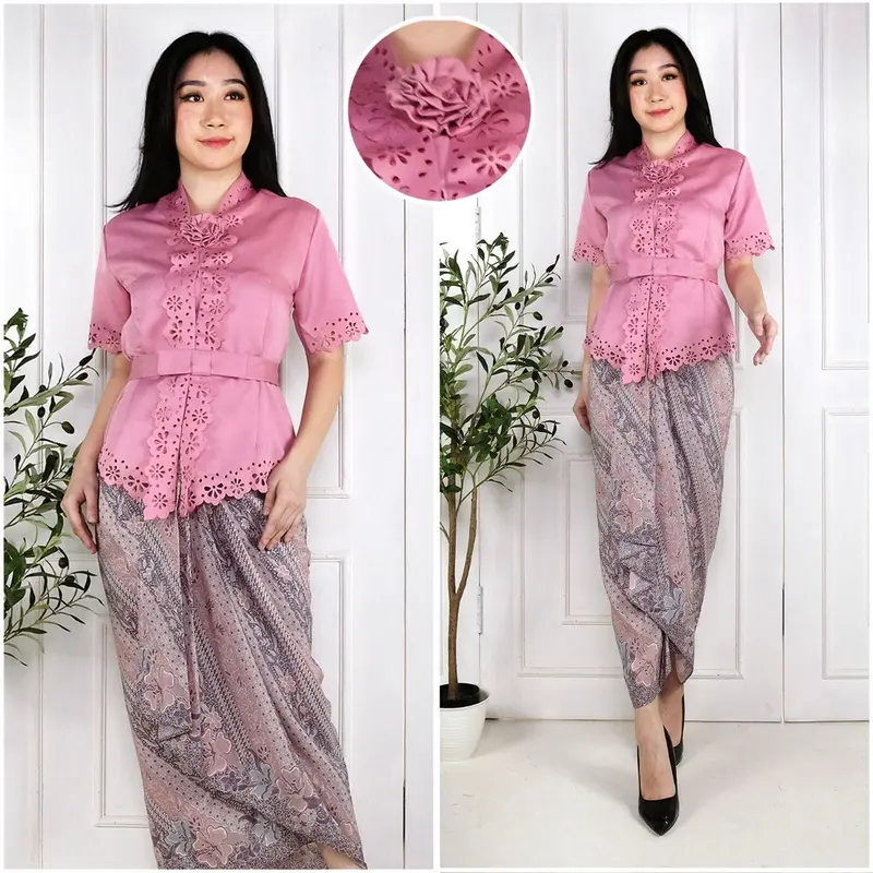 Atasan Kebaya encim modern katun laser cut Viani Kancing Pendek 1