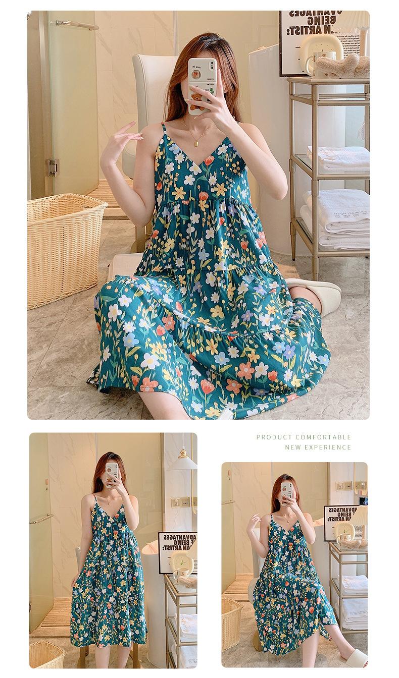 Product Introduction of Summer 2024 New Suspender Nightdress Women's Pure Desire Style Thin Poplin Pajamas Home Wear Sweet for Outer Wear Artificial Cotton Midi Dress 6