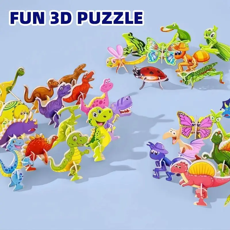 3D Dinosaur Stereoscopic Puzzle Children's Puzzle Assembly Toy Biological Cognitive Enlightenment 2-6 Year Old Handmade Toy