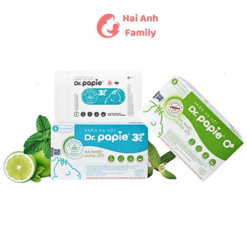 Khăn lau hạ sốt Dr Papie chính hãnġ, hộp 5 gói